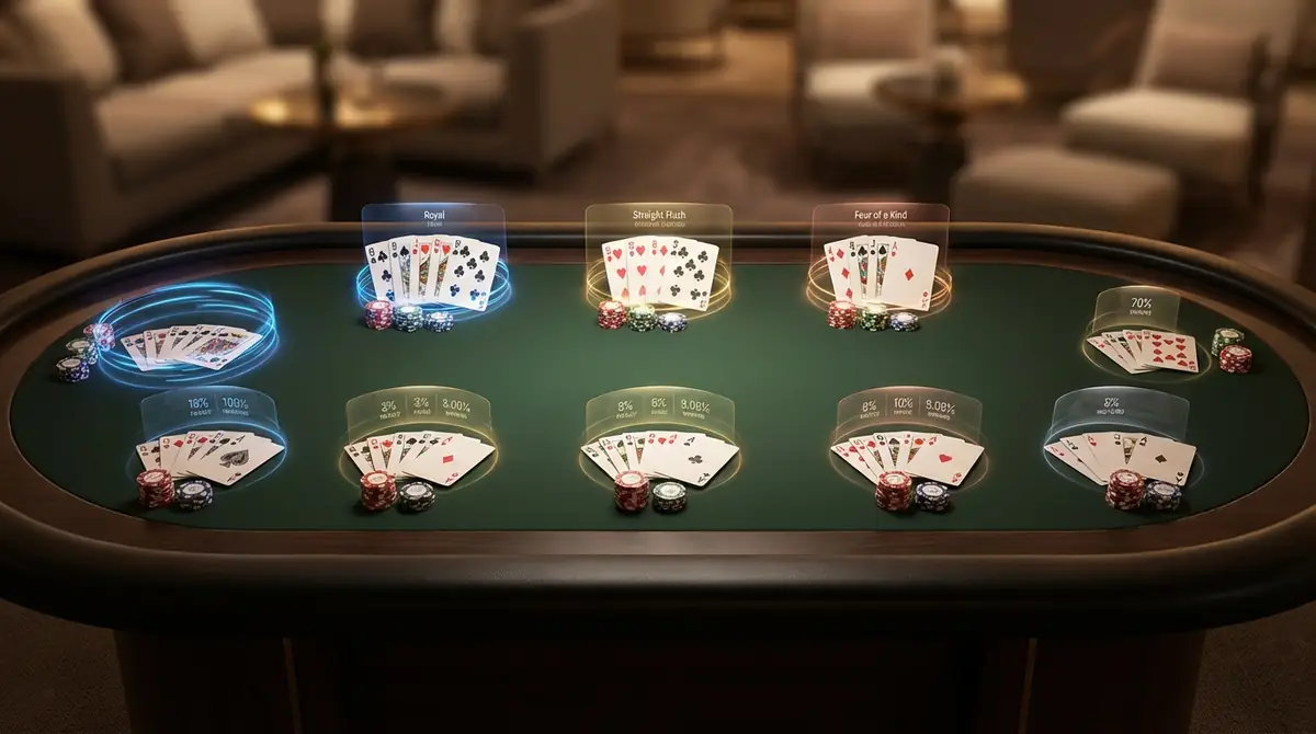 ポーカーの役を図解で徹底解説｜全10種類の構成条件と確率